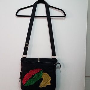 Crossbody with red,green and gold glitter design